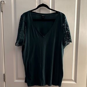 Torrid Dark Green Lace Sleeve t shirt